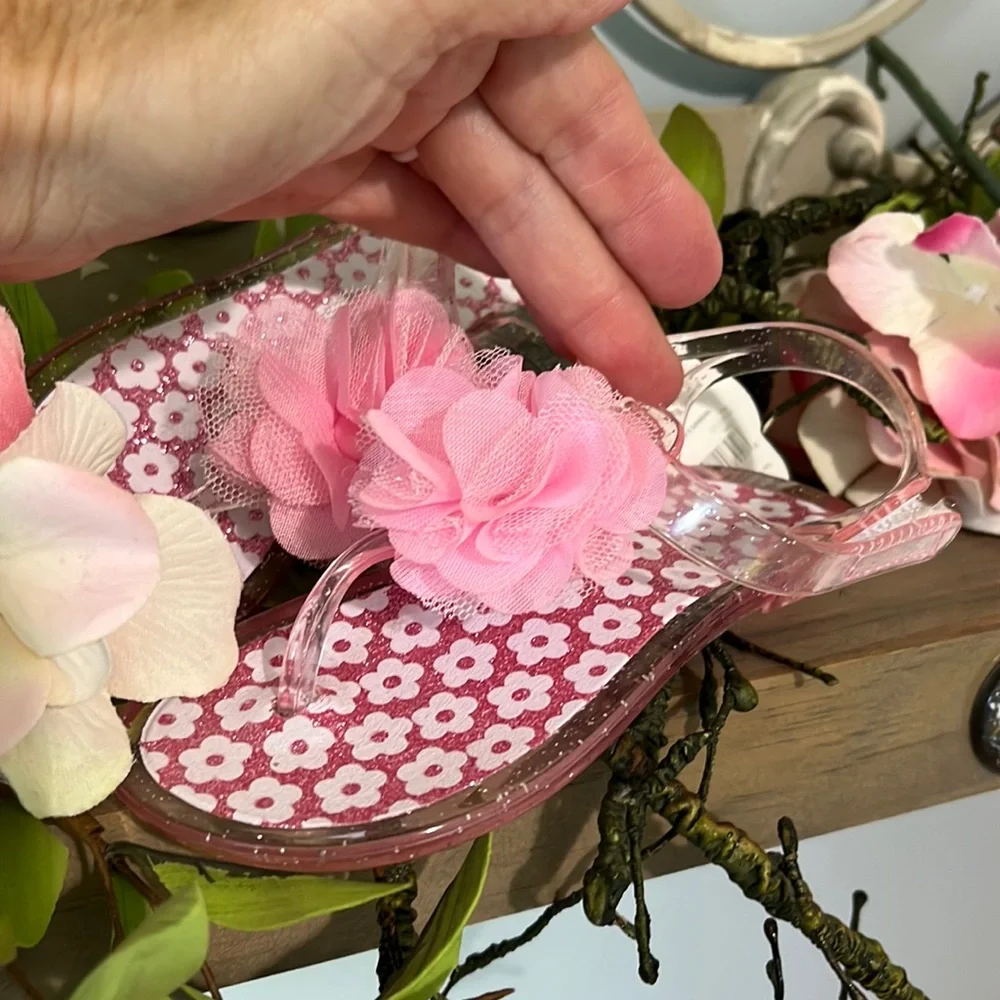 Sandals jelly shoes pink mesh flower infant girl 9